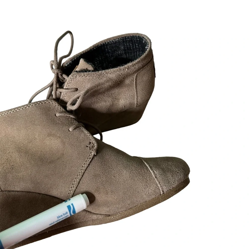 TOMS Ankle Booties Suede Leather Lace Up Wedges Women's‎ Shoes Size 8